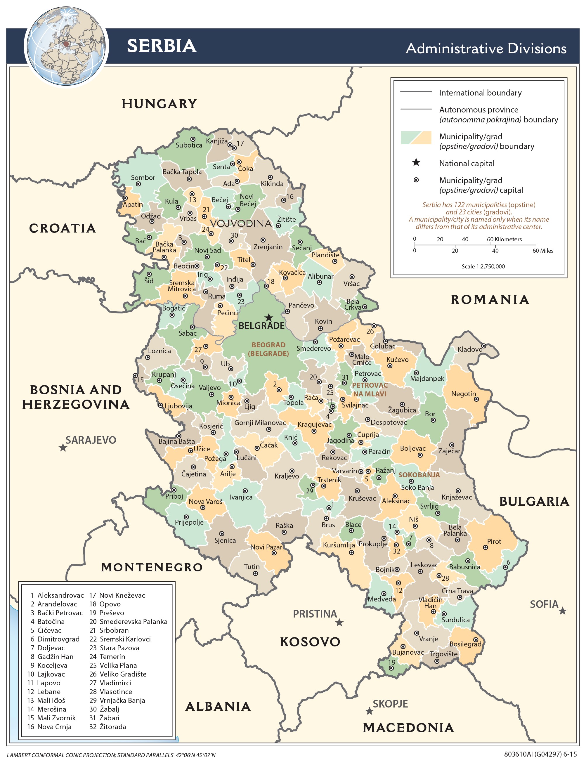 map Sırbistan